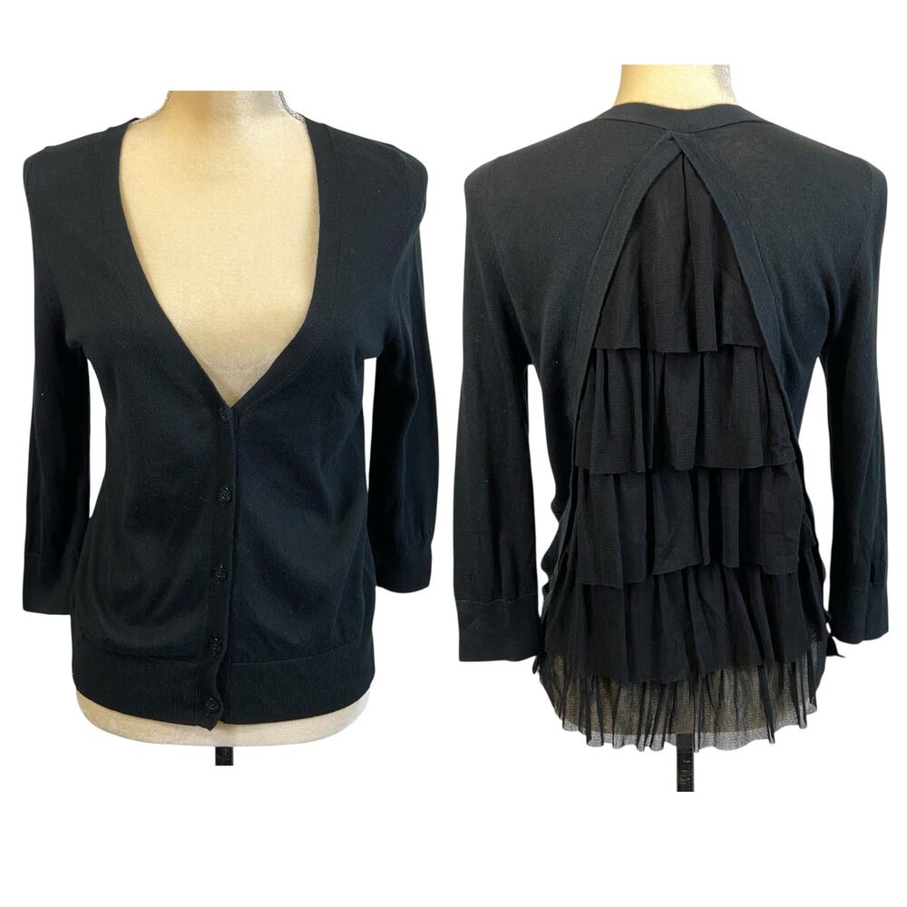 Juicy Couture Black Cardigan Back Ruffle In  Black Size Small